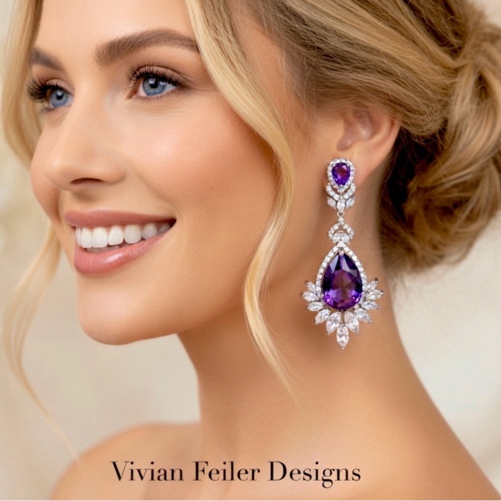 Purple Wedding Earrings TANZANITE CZ Bridal STATEMENT Mother of the Bride